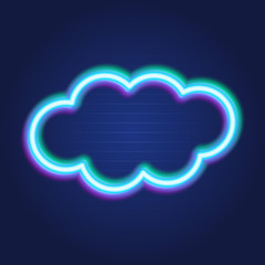 Cloud simple luminous neon outline colorful icon on blue background