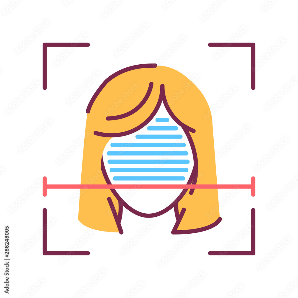 Poster identification face color line icon. id and verifying person concept. biometric security element. de