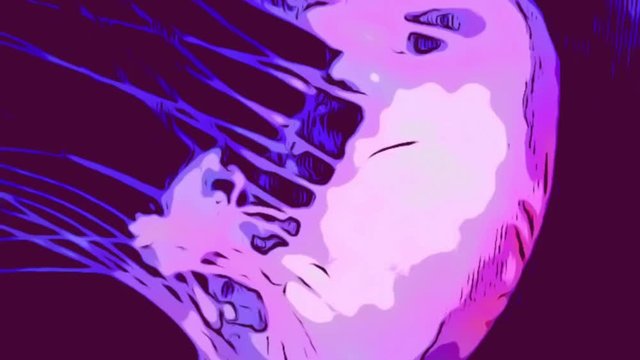jellyfish Japanese sea kettle moving underwater comic book style animation footage - stock, video, film, clip, 