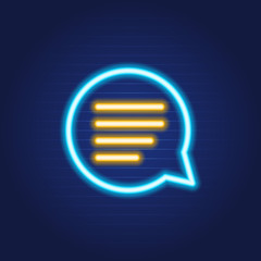 Chat bubble phone simple luminous neon outline colorful icon on blue background
