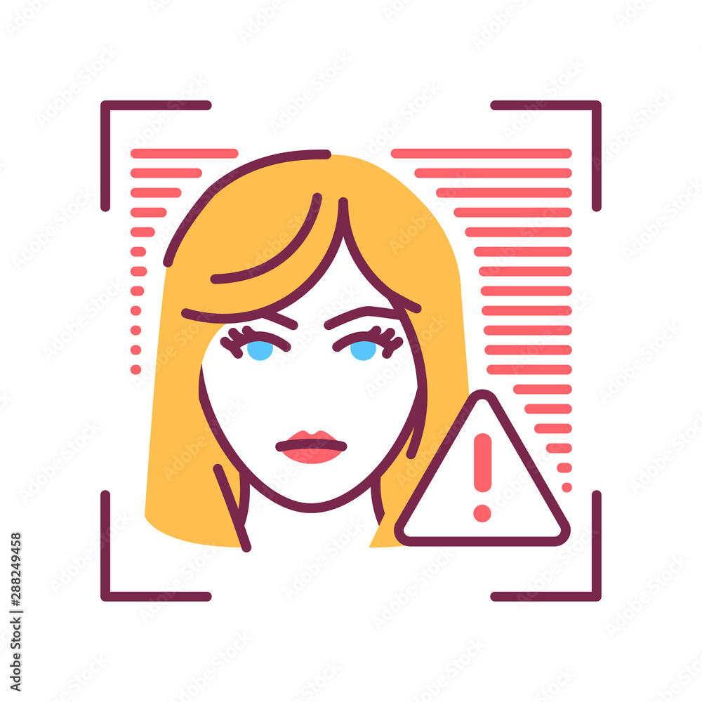 Poster identification face error line icon. access denied concept. violation of personal data protection. d