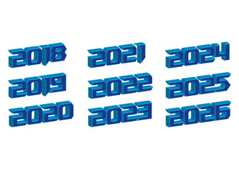 Years 2018 - 2026 in blue digits, 3D extruded - Vector