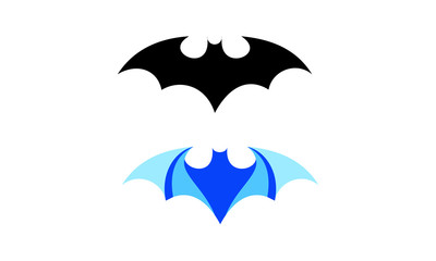 Two bat symbols one black and one blue on a white background