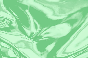 Abstract trendy mint colored fluid art background. Real holographic metallic foil texture with scratches and irregularities. Color trend concept.