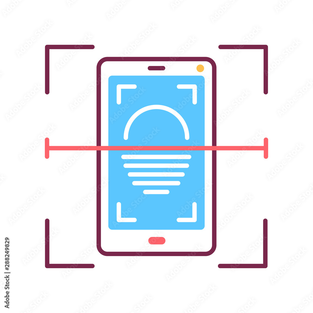 Poster identification face on smartphone color line icon. scanning app on screen. id and verifying person c