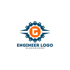 Initial letter G logo with Gears sign. Gear Vector Template.