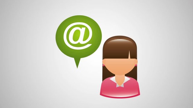 social media female user with speech bubble and arroba