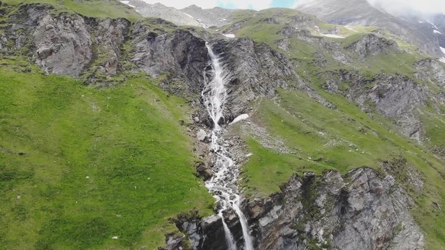 Mardalsfossen Falls in spring, Eikesdalen, Norway. (aerial photography)