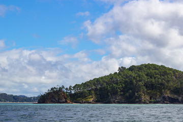 view from boat of Bay of Islands, New Zealand