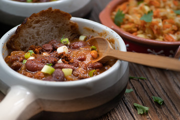 Spicy Vegan Chili Beans Served With Bread