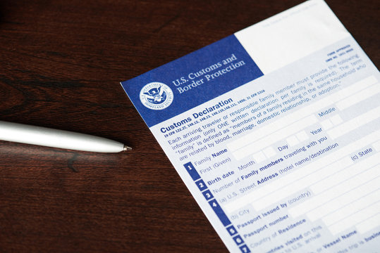 Empty US Customs Declaration Form