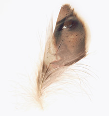 Beautiful woman with feather, double exposure, overlay, can be used as background