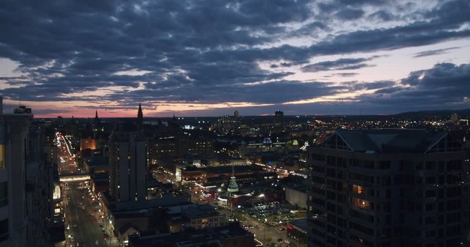 Downtown City Skyline at Dusk Night Ottawa Lights Traffic