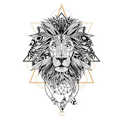 Hand drawn textured lion in aztec style. © Anastasia Fears