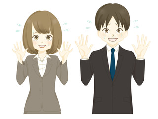 スーツ-苦笑いする女性・男性