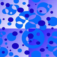Blue seamless pattern. Abstract blue shapes, circles, dots on a blue gradient background.
