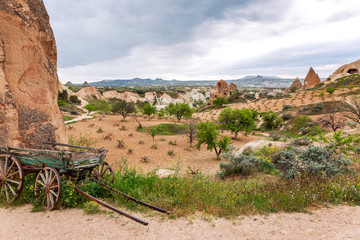 Limestone mountains in the valleys of Cappadocia. Great landscape.