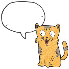 digitally drawn illustration cat and speech bubble design. hand drawing texture style