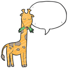 digitally drawn illustration giraffes and speech bubbles design. hand drawing texture style