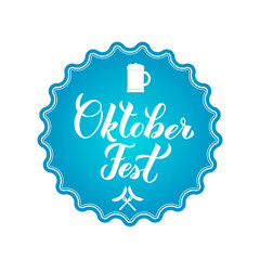 Oktoberfest calligraphy hand lettering. Traditional Munich beer festival. Easy to edit vector template for your logo design, sticker, badge, poster, banner, flyer, t-shirt, invitation, etc.