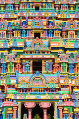 Fototapeta premium Beautiful Hindu Temple Tower with Colorful Statues