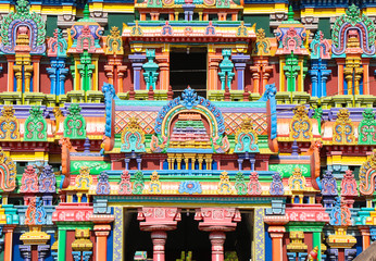 Beautiful Hindu Temple Tower with Colorful Statues