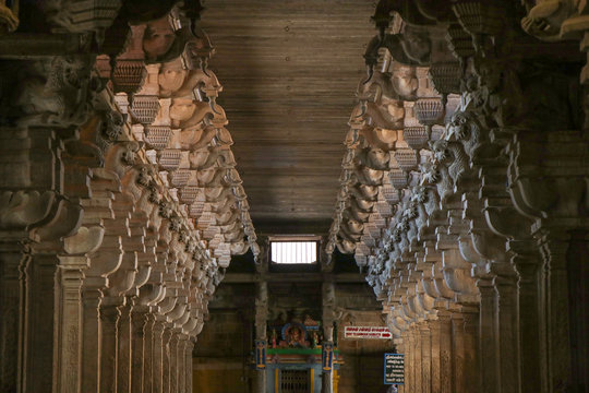 Stone carving Pillars inside the Hindu Temple