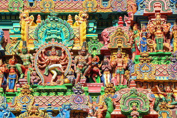 Fototapeta na wymiar Tower detail of hindu temple in Trichy