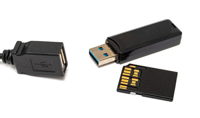 USB 3.0 Card Reader, SDHC, SDXC. Isolated over white background.