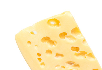 Cheese with holes on a white background.