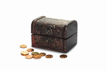 chest with coins isolated on white