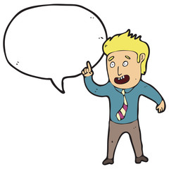 digitally drawn illustration businessman and speech bubbles design. hand drawing style