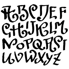 Hand drawn brush font. Modern brush lettering. Grunge style alphabet. Vector illustration.