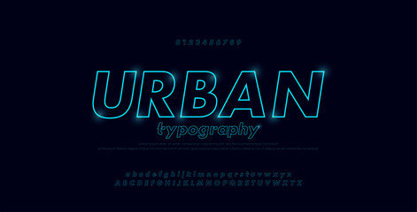 Abstract urban thin line font alphabet. Minimal modern neon fonts and numbers. Typography typeface uppercase lowercase and number. vector illustration © geengraphy