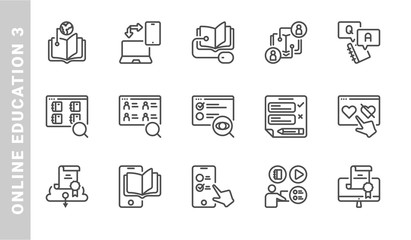 online education 3 icon set. Outline Style. each made in 64x64 pixel