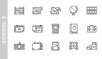 school 2 icon set. Outline Style. each made in 64x64 pixel