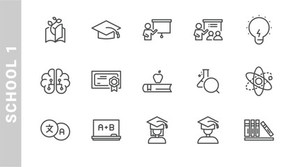 school 1 icon set. Outline Style. each made in 64x64 pixel