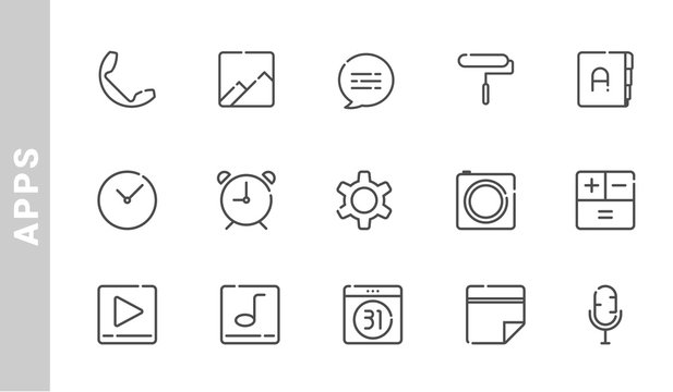 phone apps icon set. Outline Style. each made in 64x64 pixel