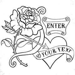 beautiful monochrome black and white rose flover isolated on background. Hand-drawn. design tattoo, greeting card and invitation of the wedding,birthday,Valentine's Day,and other holiday