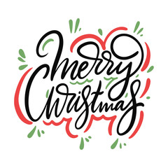 Merry Christmas hand drawn vector lettering. Isolated on white background. Cartoon style.