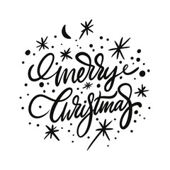 Merry Christmas hand drawn vector lettering. Isolated on white background. Cartoon style.