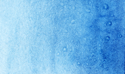 Abstract watercolor background. Blue gradient from light to dark. Small bright spots. Evening sky, snow. Watercolor tinted paper texture. Hand drawn illustration