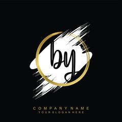 BY initials handwriting logo, with brush template and brush circle