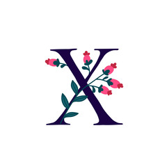 Latin letter X in flowers and plants.   Letter in decorative elements for inscriptions. Company logo. Poster or monogram.