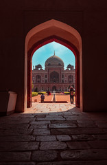 Fototapeta premium Large arched entrance doors of the famous Humayun's Tomb.