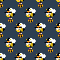 Halloween bee in witch costume seamless pattern