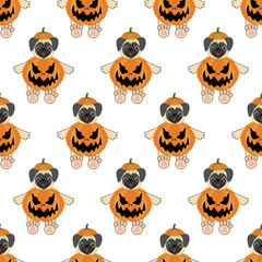 Halloween pug seamless pattern