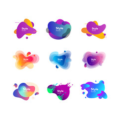 Set of multi-colored flowing liquid abstract graphic elements. Dynamical colored forms. Gradient banners with flowing liquid shapes. Template for design of logo, flyer or presentation. Vector