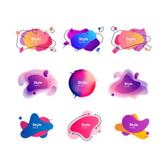 Set of flowing liquid elements in bright colors. Gradient banners with flowing liquid shapes. Template for design of logo, flyer or presentation. Vector illustration
