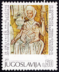 Postage stamp Yugoslavia 1968 Mother nursing twins, Jan of Kastav